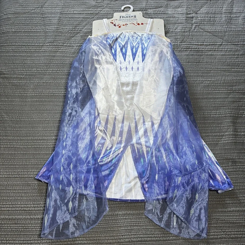 Disney Frozen II Elsa Snow Queen Dress Girls Costume Blue White Sequins Gown